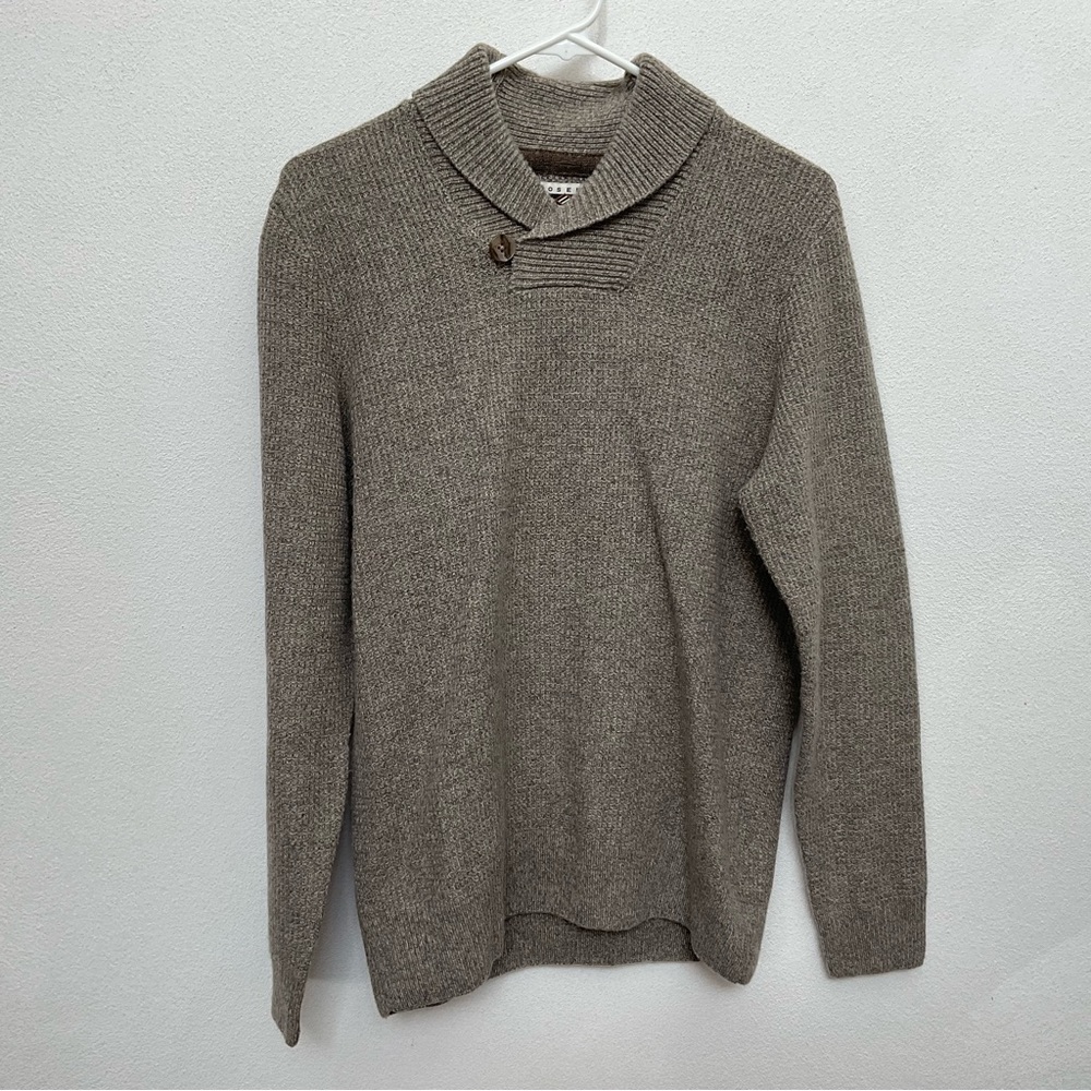 Joseph Abboud Wool Blend Shawl Collar Button Tan Sweater Size Small